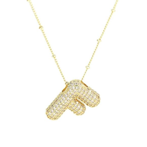 Golden Dainty Bubble Letter 26 A-Z Letter Necklace - Picture 1 of 4